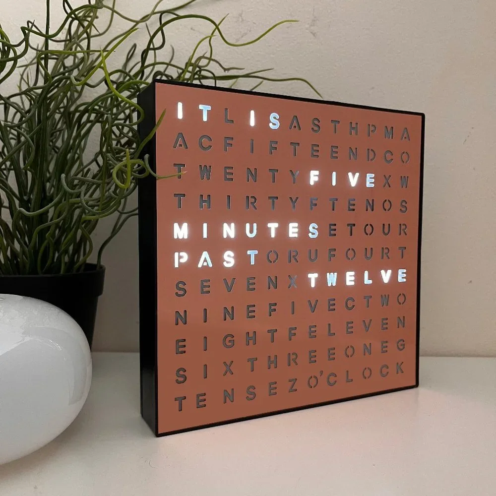 LED Word Desk Clock - LED Text Display - Powered by USB Cable -7.8" X 7.8" X 2" - Picture 1 of 9